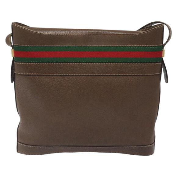 GUCCI Web Sherry Line Shoulder Bag Leather Brown Gold 001 01 13 001 01 13 - Picture 3 of 16